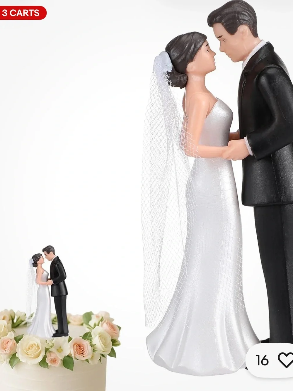 Classic Vintage Style White & Black Wedding Cake Topper Bride and Groom Figurine